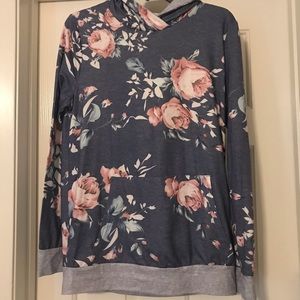 Blue Pink Floral Hoodie - Small - Super Soft